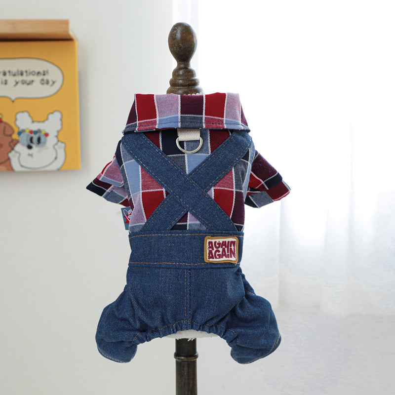 Denim Plaid Dog Jumpsuit