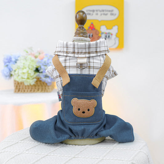 Little Bear Plaid Cowboy Dog Jumpsuit