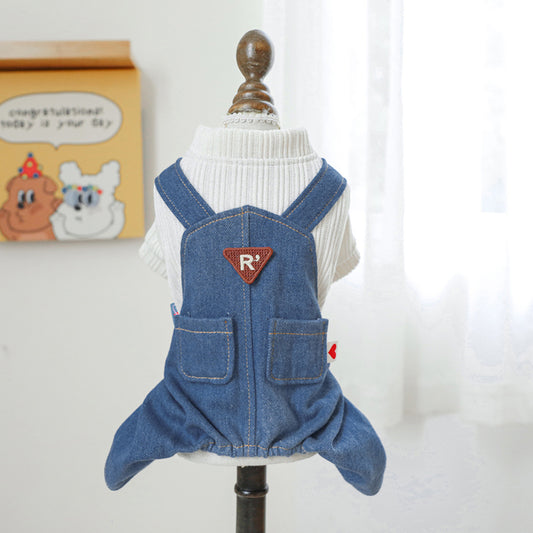 Denim White Striped Dog Jumpsuits