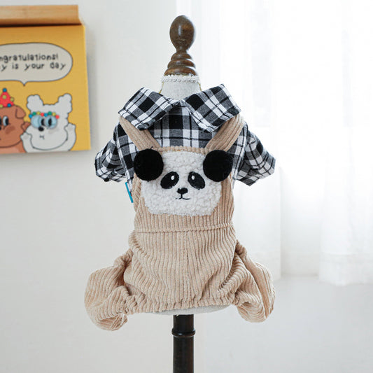 Panda Plaid Dog Jumpsuits