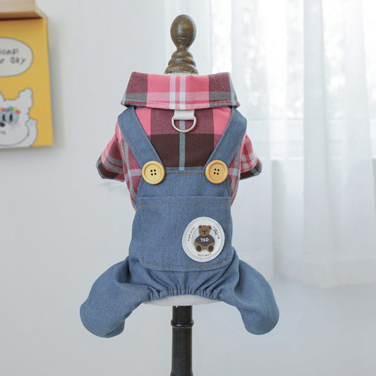 Pink Plaid Denim Dog Jumpsuits
