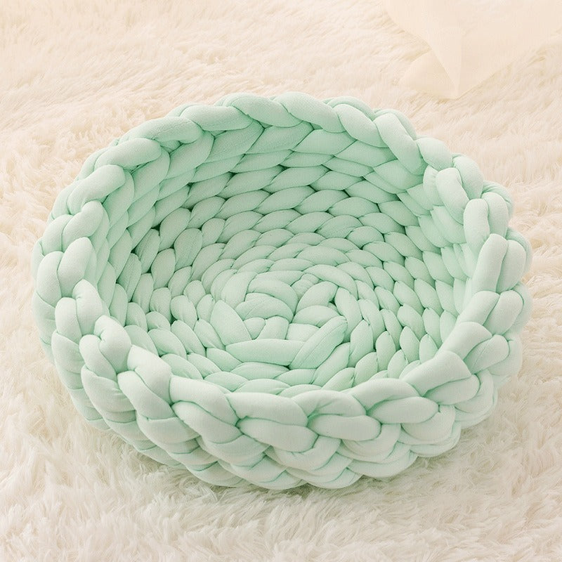 Cat Basket Bed Cotton Knitted Round Pet Beds