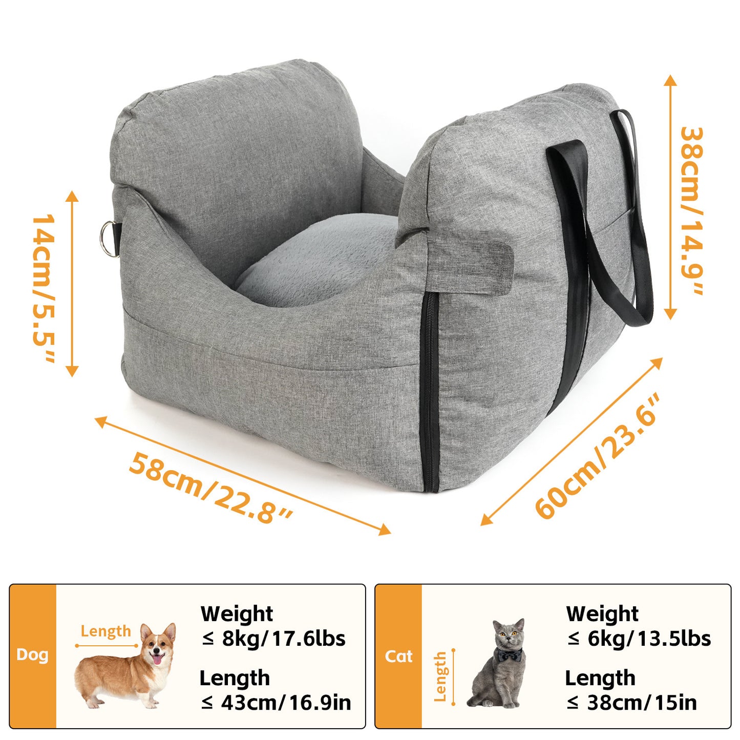 Dog Car Seat, Travel Carrier Bed for Small and Medium Pets