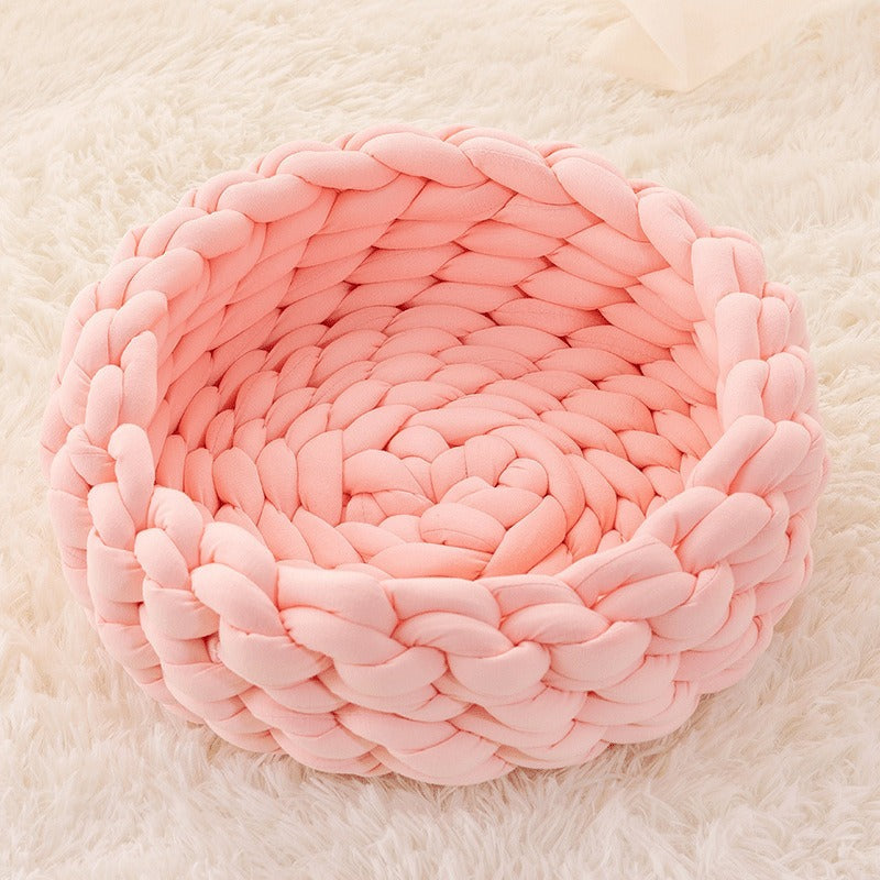 Cat Basket Bed Cotton Knitted Round Pet Beds