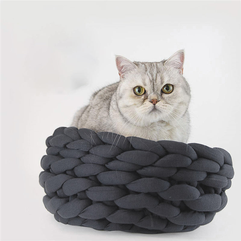 Cat Basket Bed Cotton Knitted Round Pet Beds