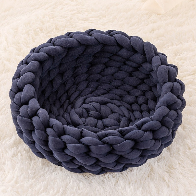 Cat Basket Bed Cotton Knitted Round Pet Beds